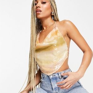 Peach Ombré Sequin Cowl Neck Cami Top